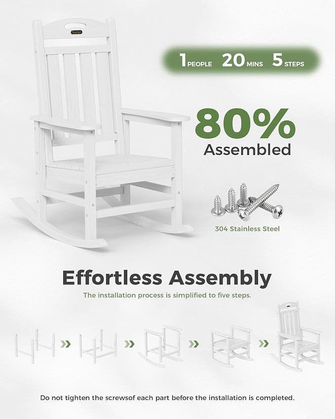 Oversized Rocking Chairs Outdoor Set of 2, High Back Porch Rocker Chair - Image 8