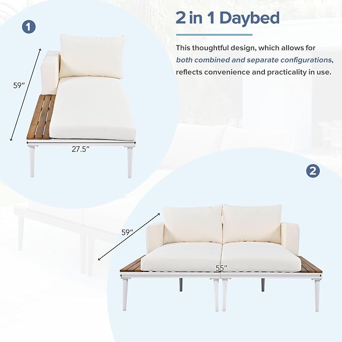 Polibi Patio Metal Daybed with Wood Topped Side Spaces - Image 6