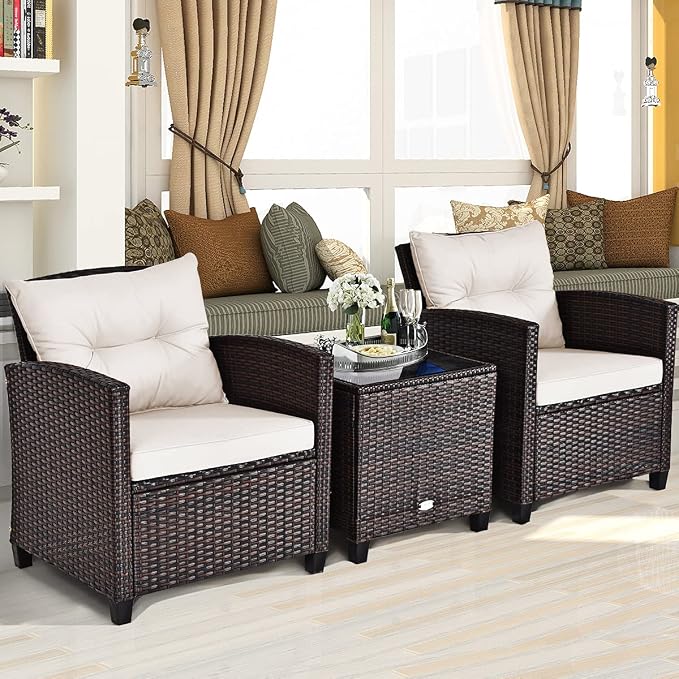 Tangkula 3 Pieces Patio Furniture Set, PE Rattan Wicker 3 Pcs Outdoor Sofa Set - Image 3
