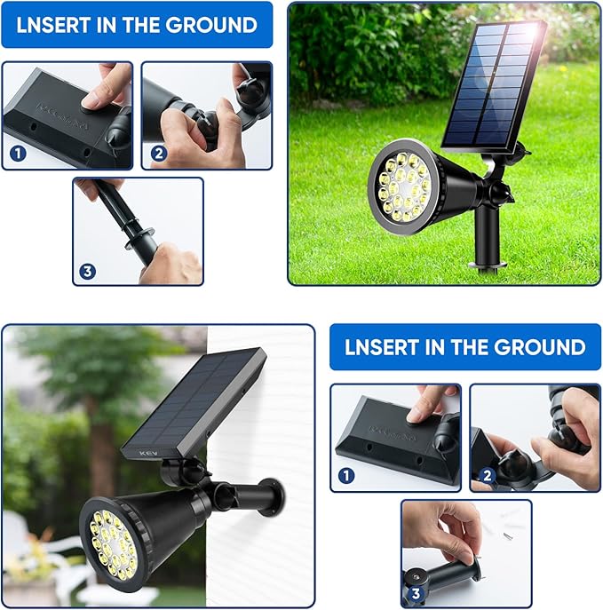 KEV 800 Lumens Solar Spot Lights Outdoor, 18 LEDs Solar Flood Lights - Image 5