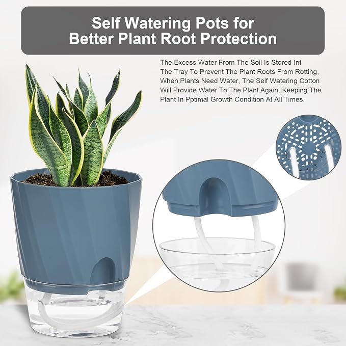 KIMCHOMERSE Self Watering Plant Pots, 4.7 Inch Plant Pots 6-Pack Indoor Planter - Image 3
