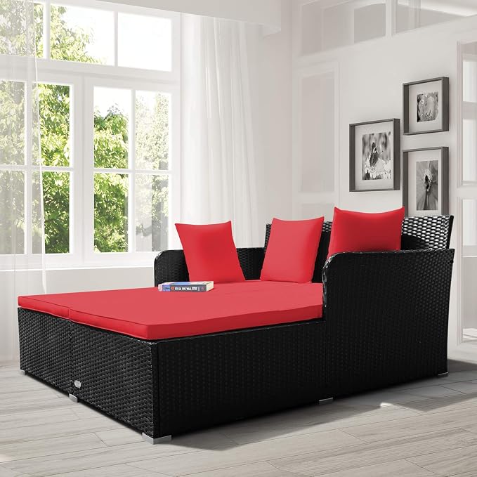 Tangkula Outdoor Rattan Daybed, Sunbed Wicker Furniture w/Spacious Seat - Image 3