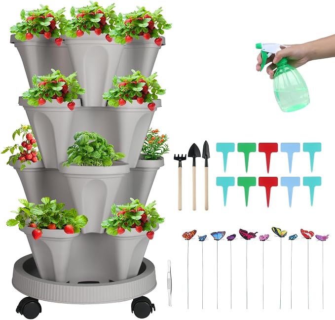 Vertical Planter 4 Tier Stackable Planters Garden Planters Strawberry Herb by GameXcel