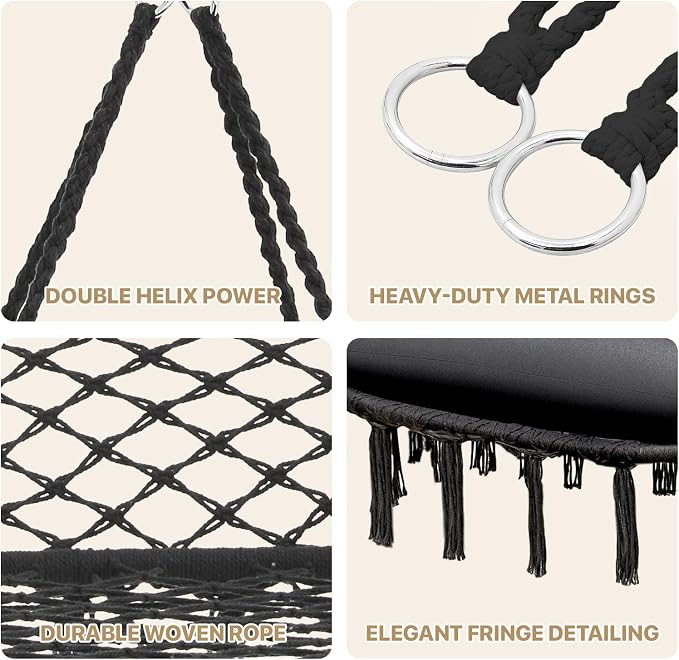 MoNiBloom 2 Seat Hammock Chair Hanging Macrame Swing 3 Cushions Included - Image 5