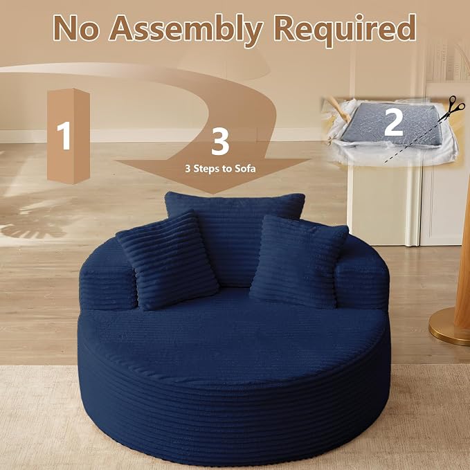 Oversized Round Chair Lounge Chaise Indoor, Upholstered Corduroy Deep Seat - Image 6