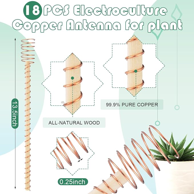 18 Pcs Electroculture Plant Stakes 13.5 Inches Long Copper Garden Stakes - Image 2