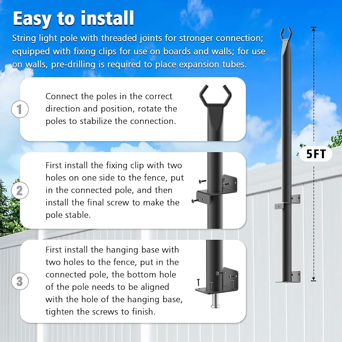 AILBTON 2 Pack 5Ft String Light Poles, Light Poles - Image 7