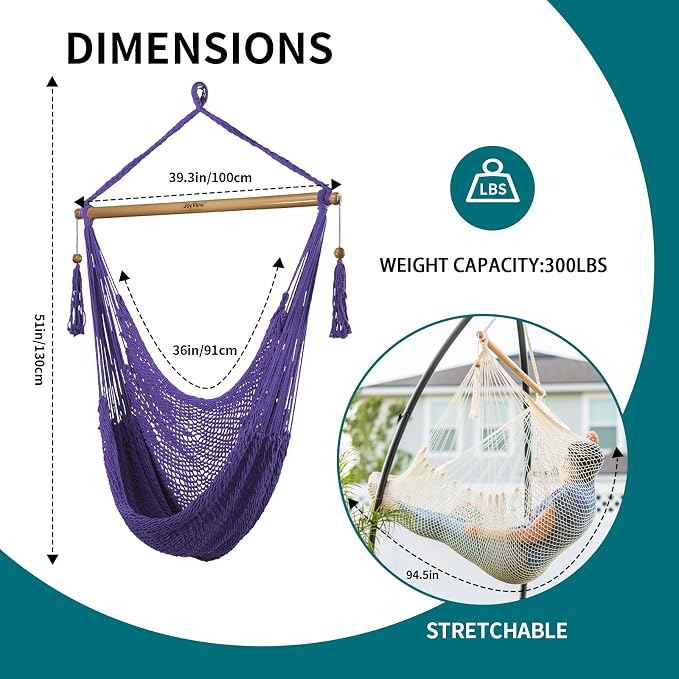 JoyView Hammock Chair with Spreader Bar Caribbean Hammock Swing Chair 300 LBS - Image 2