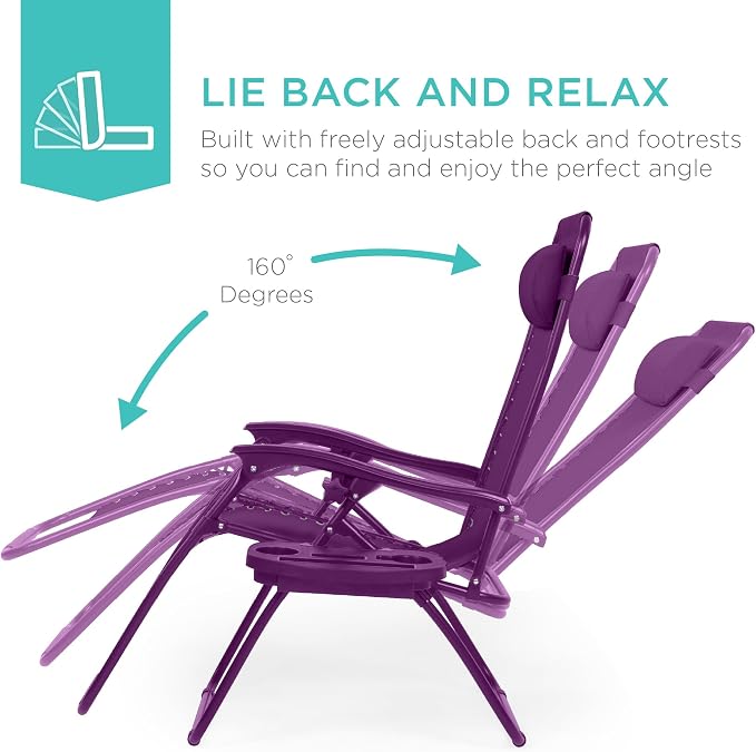 Best Choice Products Set of 2 Adjustable Steel Mesh Zero Gravity Lounge Chair - Image 3