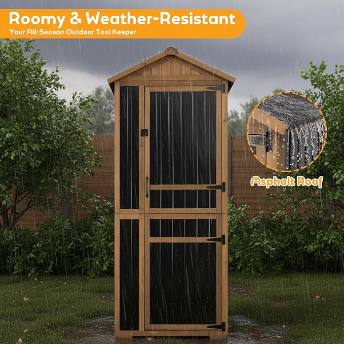 Outdoor Storage Cabinet, Wood & Metal Garden Shed - Image 6