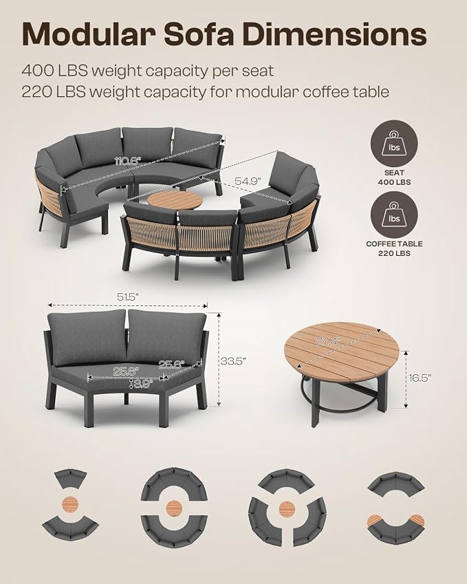 Outdoor Patio Furniture Set, 4 Piece Half-Moon Aluminum Patio Conversation Sets - Image 2