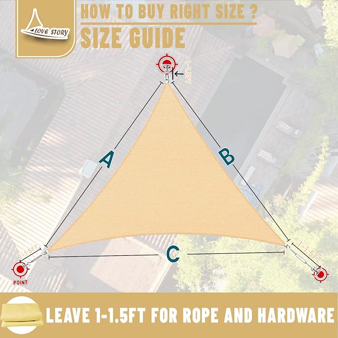 LOVE STORY 10' x 10'x 14' Right Triangle Silver Grey Sun Shade Sail Canopy UV - Image 7