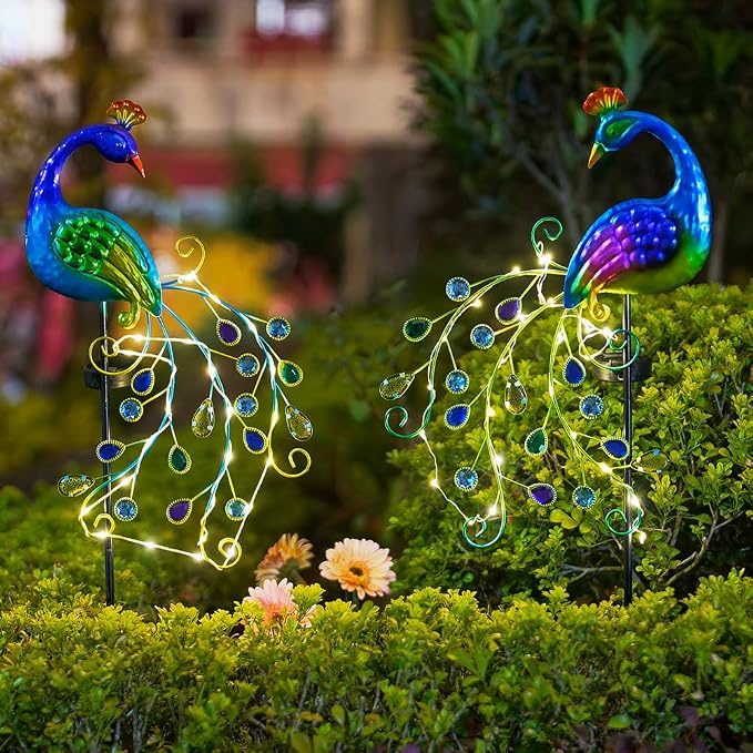 DREAMSOUL 2 Pack Peacock Solar Lights Outdoor, Waterproof Metal Peacock Outdoor - Image 7