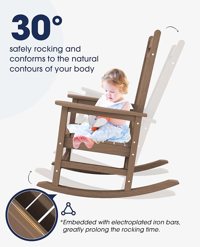 KINGYES Oversized Outdoor Rocking Chair Set of 2, All-Weather Patio Rocking - Image 5