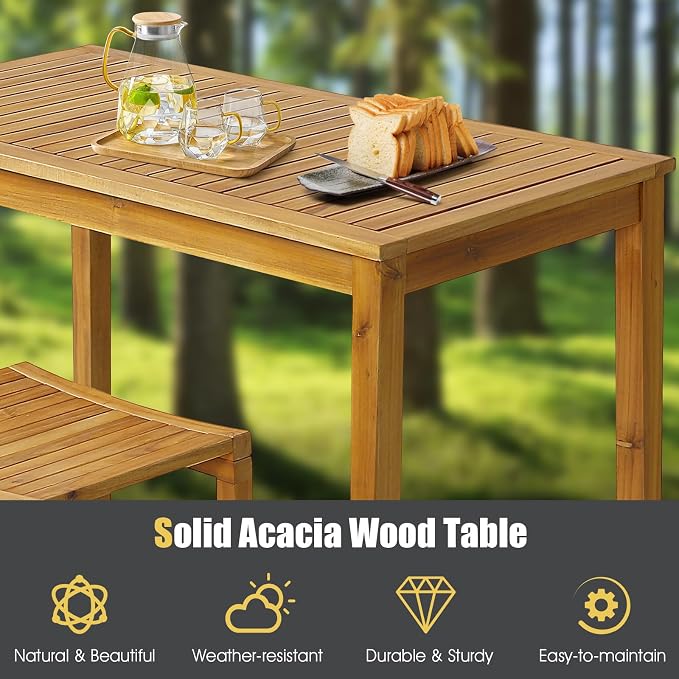Tangkula Outdoor Acacia Wood Bar Table, 45” Rectangular Bar Height Farmhouse - Image 6