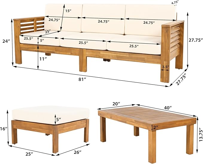 Merax 3 Piece Acacia Wood Patio Furniture Set, Outdoor Sectional Sofa Set - Image 10