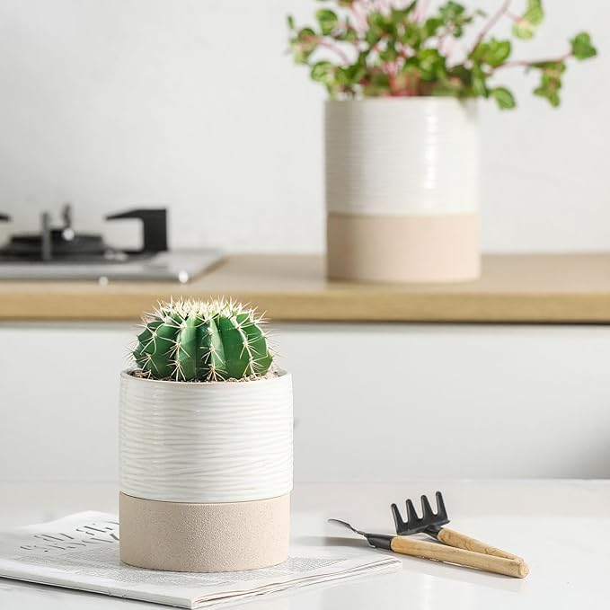 Nihow Self Watering Plant Pot for Indoor Plants: 4.5+6 Inch Ceramic Planter - Image 4