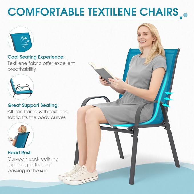 Outdoor Stackable Chairs Set of 6, Stacking Patio Chairs - Image 3