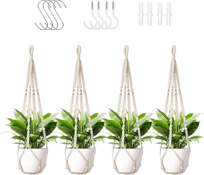 Macrame Plant Hanger Indoor Set of 4 by Unknown