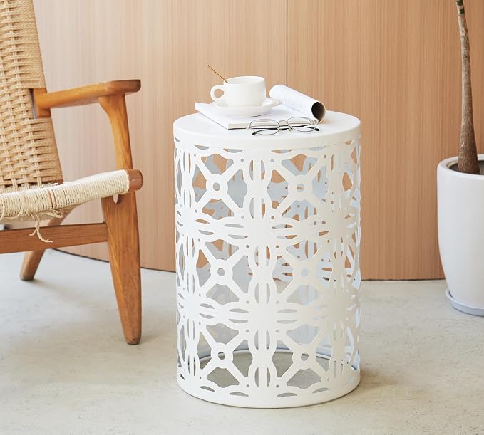 HFHOME Set of 3 Metal Outdoor Side Table, Nesting Round Coffee Table - Image 9