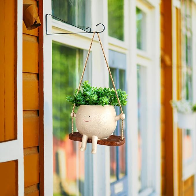 Swing Face Planter Pot Hanging Resin Flower Head Planters - Image 5