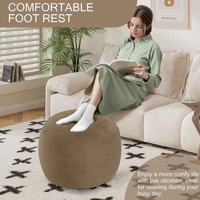 MeMoreCool Round Stuffed Pouf Ottoman Foot Rest, Floor Pouf Foot Stool - Image 3