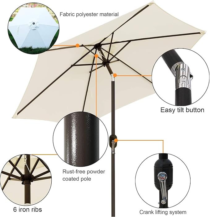 Blissun 7.5 ft Patio Umbrella, Yard Umbrella, Outdoor Market Umbrella - Image 2