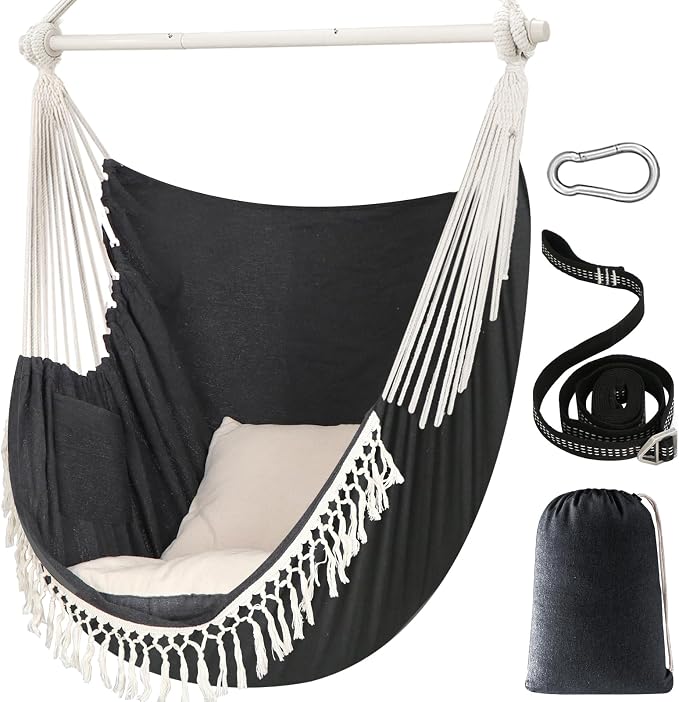 Chihee Hammock Chair 4.9ft x 3.9ft Max 500 Lbs Widen Hanging Swing 2 Cushions by Chihee