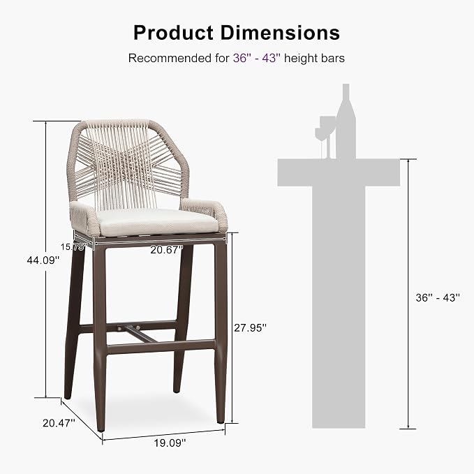 PURPLE LEAF Patio Bar Stool Bar Height Set of 4 Outdoor Rattan Chairs - Image 3