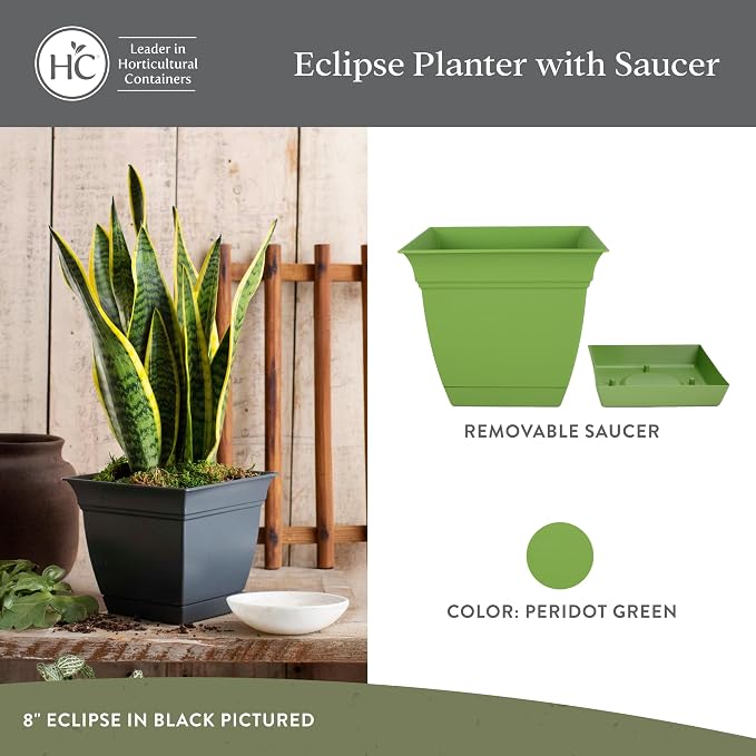 The HC Companies 8 Inch Eclipse Square Planter Pots w/Drainage Holes & Attached - Image 2