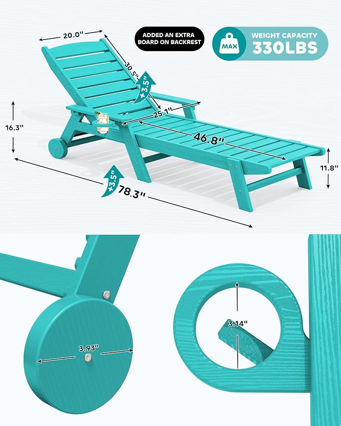 SERWALL Patio Chaise Lounge Chair Set of 2, Poly Lounge Chair - Image 3