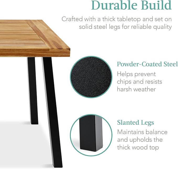 Best Choice Products 6-Person Indoor Outdoor Acacia Wood Dining Table, Picnic - Image 7