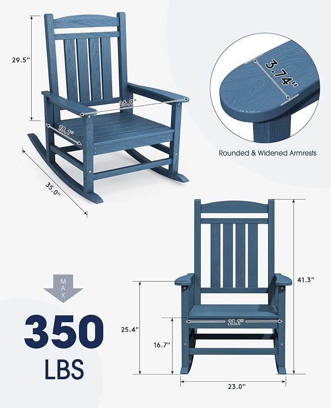 KINGYES Oversized Patio Rocking Chair Set of 2, High Density Polyethylene - Image 3
