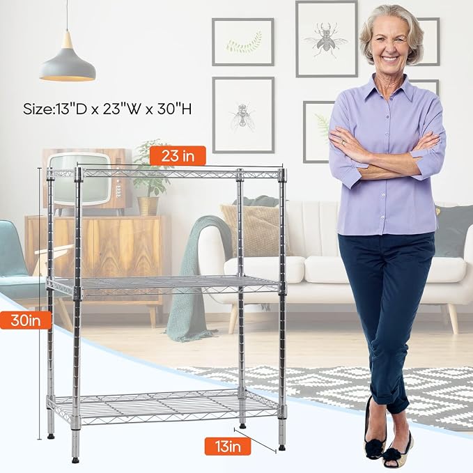 BestOffice 23Lx13.2Wx30.2H Adjustable Metal Storage Shelves 3-Tier Wire - Image 3