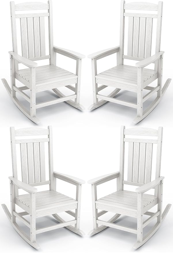 KINGYES HDPE Patio Rocking Chair Set of 4, Outdoor Rocking Chairs Porch Rocker by KINGYES