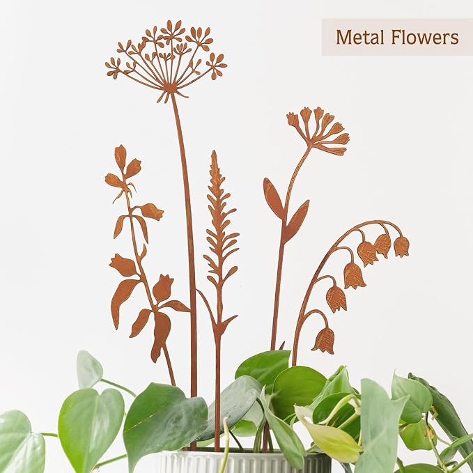Metal Flowers for Outside, Decorative Garden Stakes, Flower Bed Decor Plant - Image 3