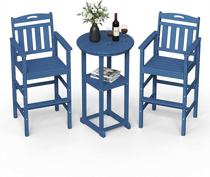 Ciokea 3-Pcs Bistro Table and Chairs, All-Weather Round High Top Bar Table by CIOKEA