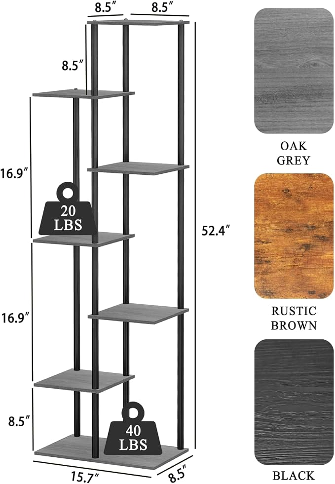 Plant Stand Indoor 7 Tier 8 Potted Metal Wood Plant Shelf, Oak Grey - Image 2