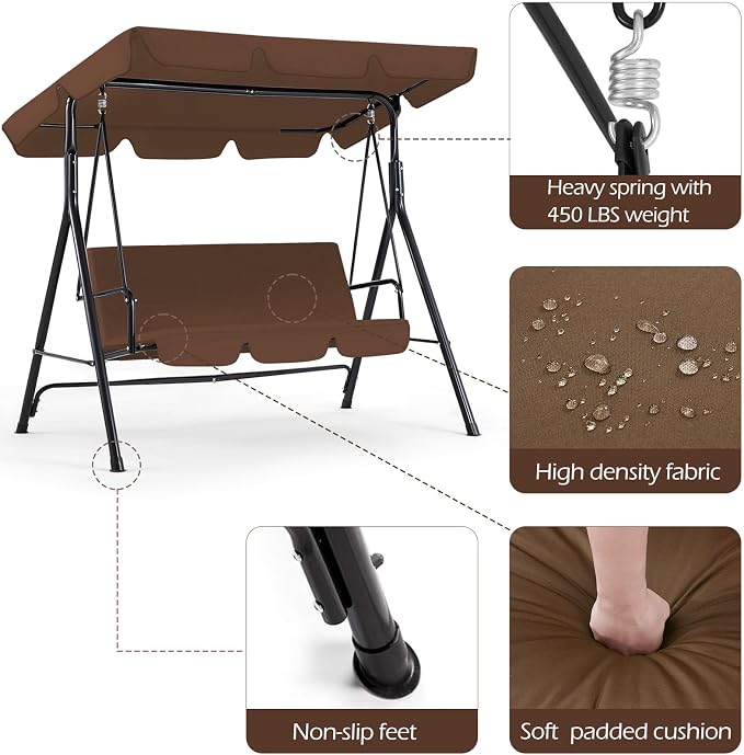 AECOJOY Porch Swing with Stand. 3-Seat Outdoor Clearance Porch Swings - Image 3