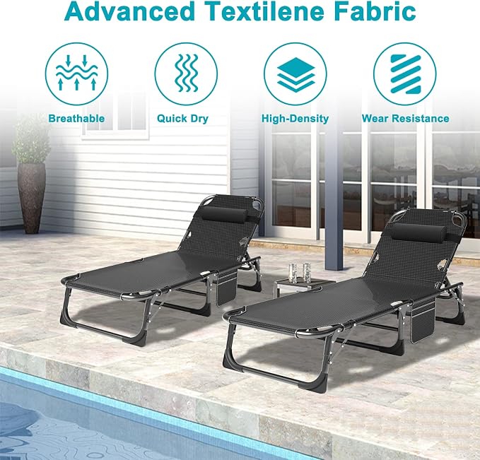 ABORON 2PK Heavy Duty Tanning Chair, 5-Gear Outdoor Folding Chaise Lounge Chair - Image 8