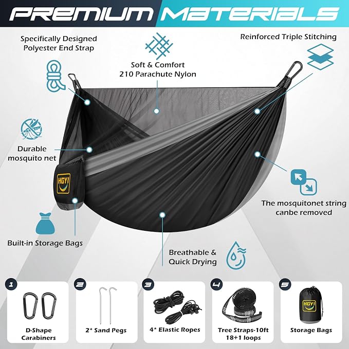 Camping Hammock Mosquito Net, Double & Single Portable Hammocks Hammocks - Image 2
