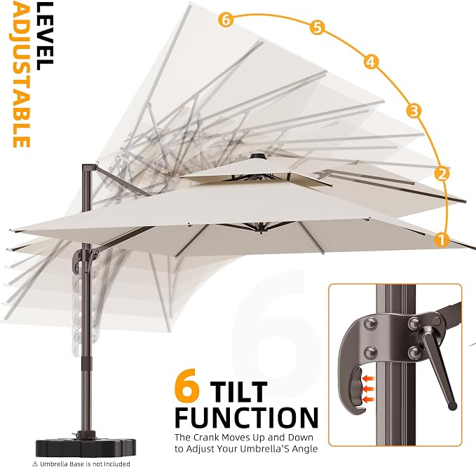 10' X 13' Outdoor Patio Umbrella Large Rectangle Cantilever Umbrella Heavy Duty - Image 6