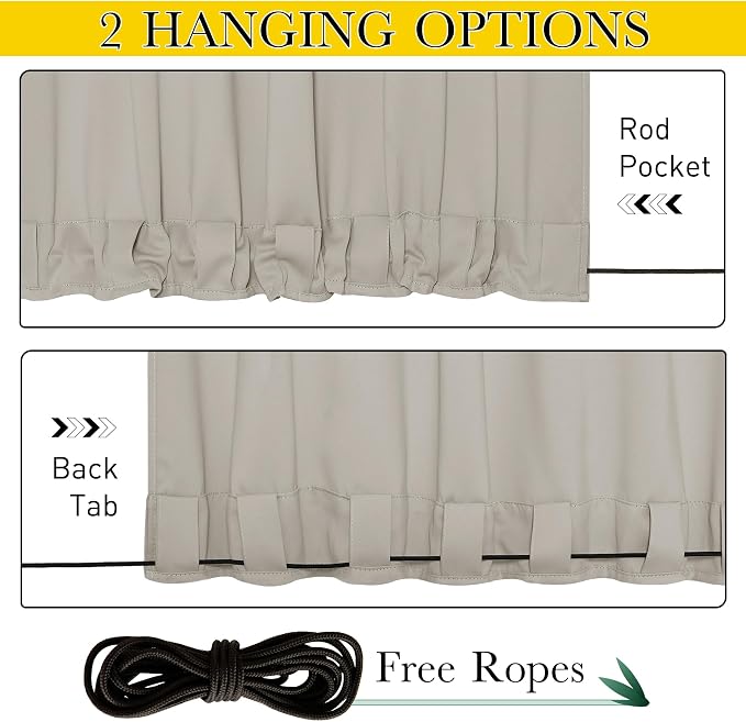 NICETOWN 2 Panels Waterproof Outdoor Curtains Fixed Grommet & Back Tab on Top & - Image 2