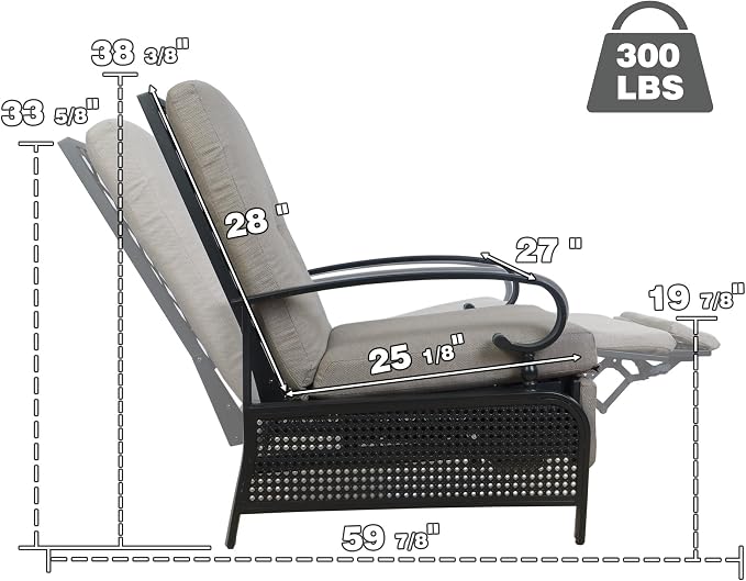 Kozyard Adjustable Outdoor Reclining Lounge Chair, Cushioned Patio Chaise Lounge - Image 2