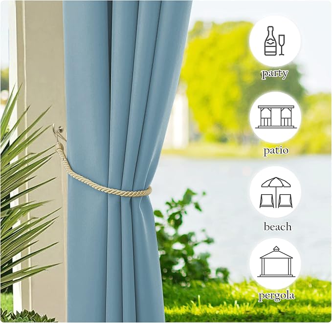 NICETOWN Outdoor Curtains for Patio Waterproof Extra Wide 2 Panels, Rustproof - Image 7
