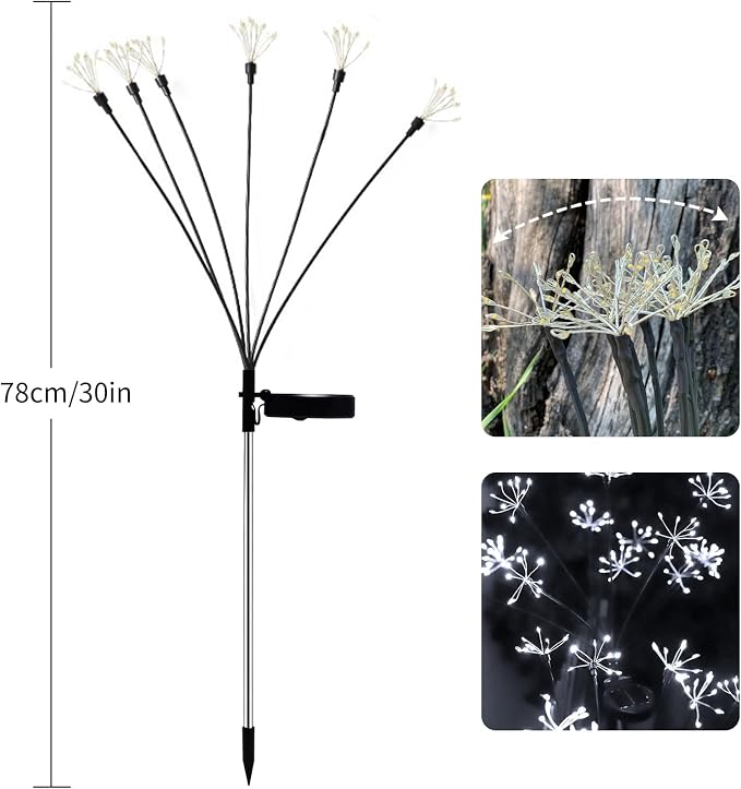 JJGoo Solar Garden Lights, New Upgraded 2 Pack Solar Swaying Starburst Light - Image 2