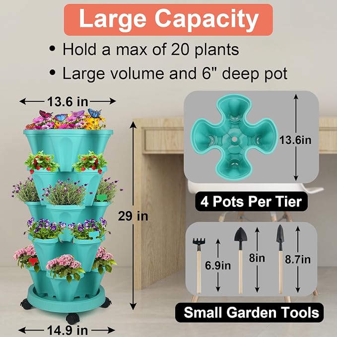 DUNCHATY Stackable Planter, 6 Tier Garden Tower, Self Watering, Indoor/Outdoor - Image 3