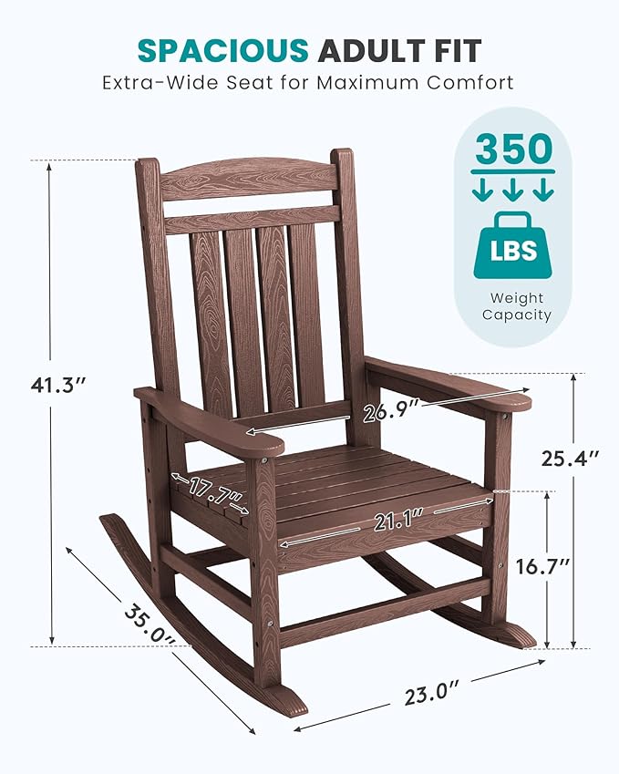 SERWALL HDPE Outdoor Rocking Chair Set of 2, Oversized Patio Rocking Chairs - Image 3
