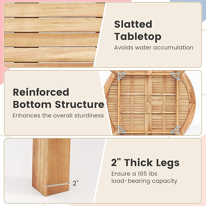 Tangkula 5 Pieces Wood Round Patio Dining Set, Outdoor Acacia Table and Chairs - Image 5