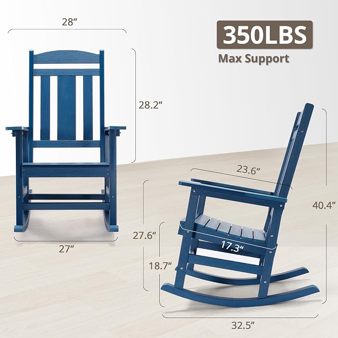 LUE BONA Outdoor Rocking Chairs Set of 2, Weather Resistant Poly Plastic Rocker - Image 2